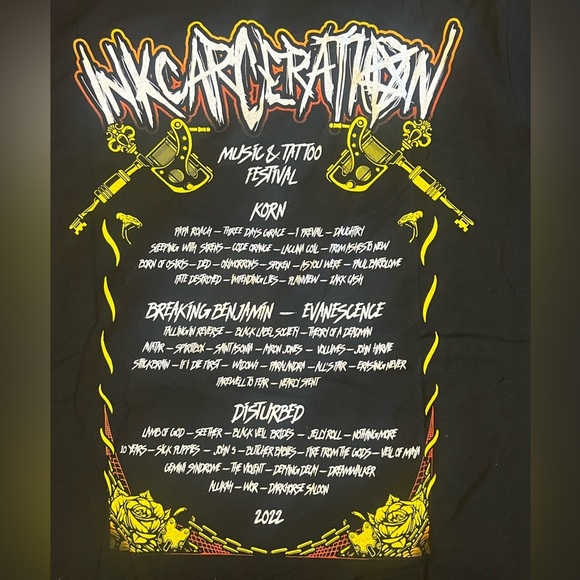 Inkcarceration 2022‎ Large Tshirt Music  Tattoo Festival Ohio Korn Disturbed B33 - Picture 4 of 7